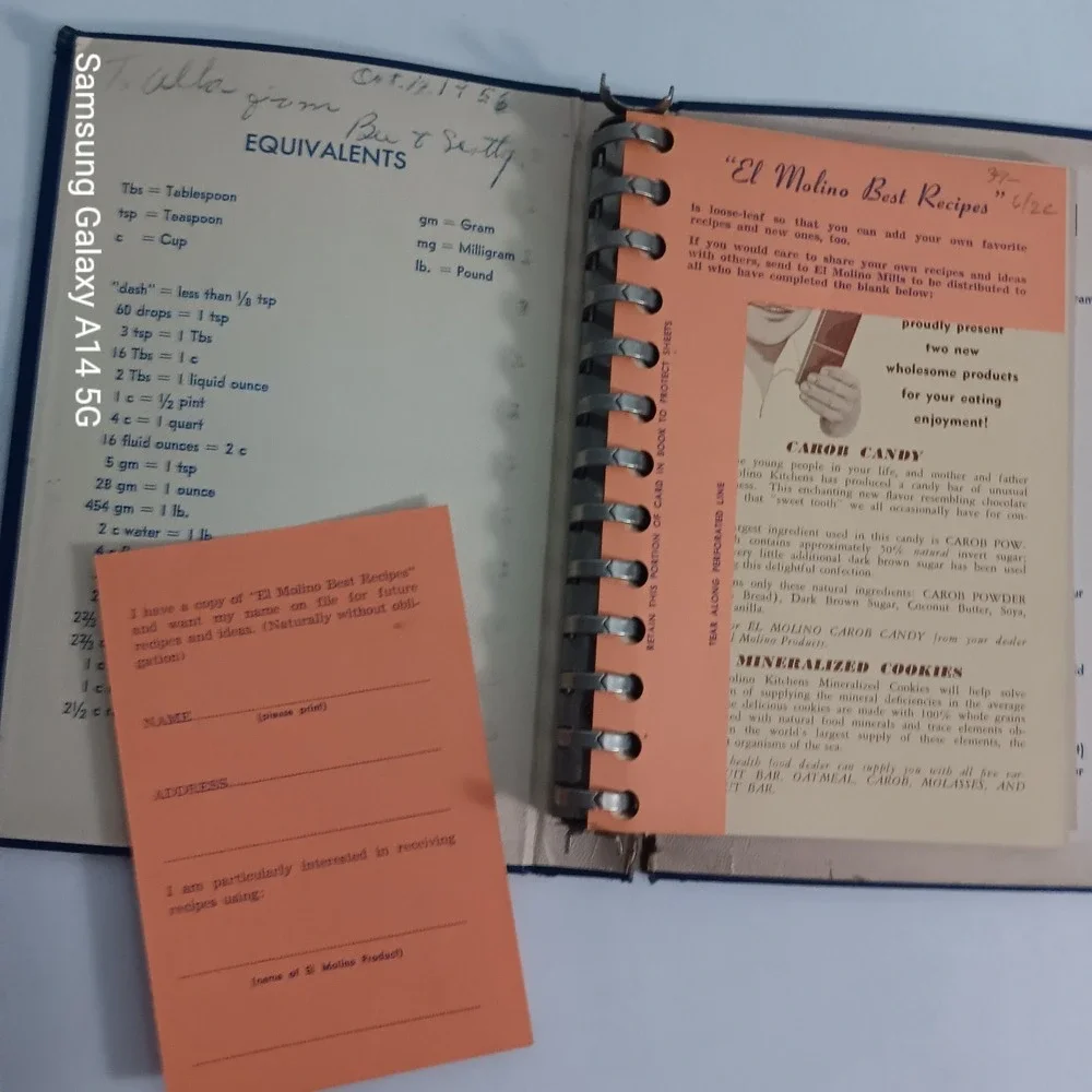 EL MOLINO Best Recipes Cookbook Vintage 1953 Whole Grain Baking Binder Mills
